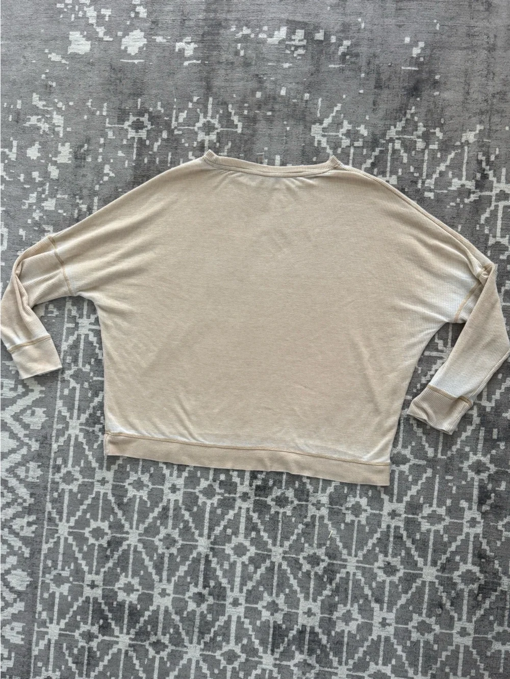Mono B Cream Batwing Long Sleeve Waffle Knit T-shirt